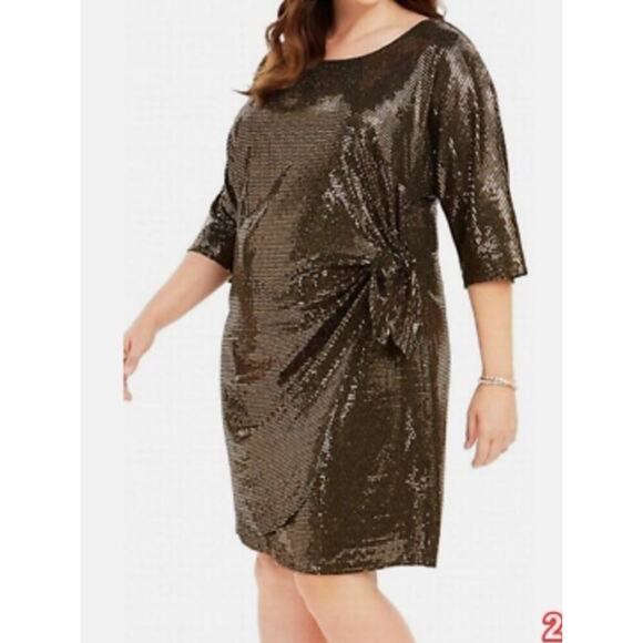 Signature by Robbie Bee Gold Metallic Sarong Wrap Dress Womens Size 2X (L) - Picture 2 of 8